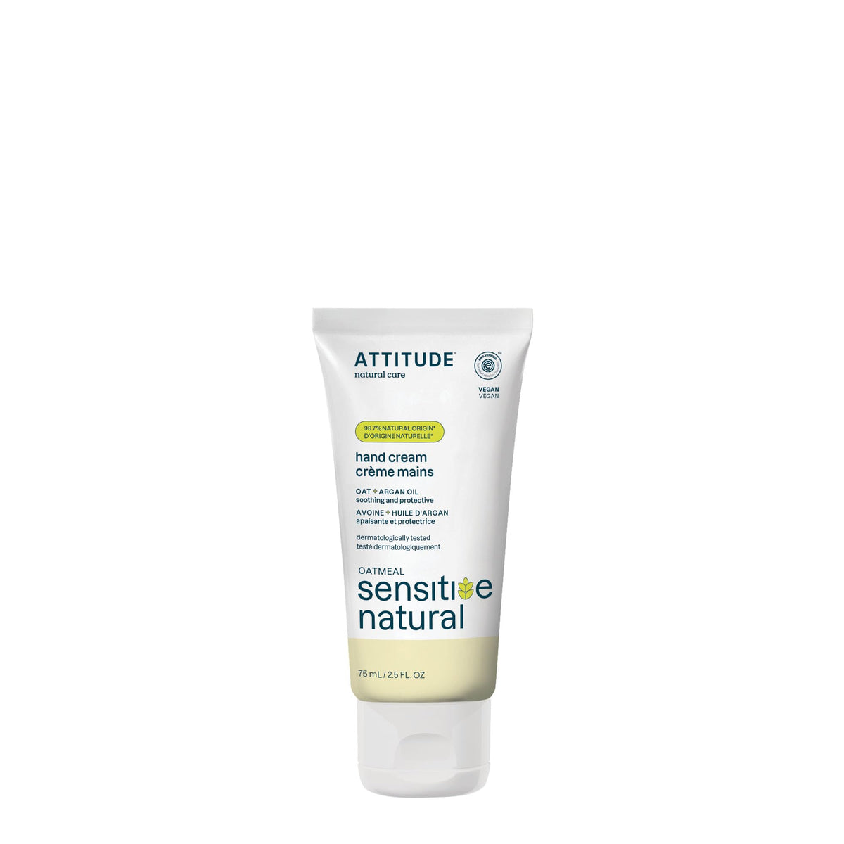 ATTITUDE Hand Cream Vanilla Cream packaging highlights clean ingredients for sensitive skin