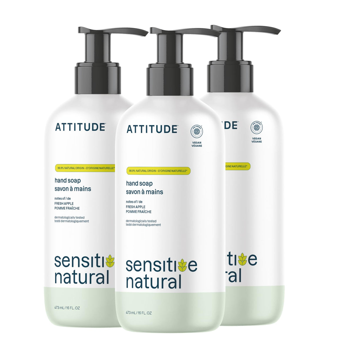 ATTITUDE hand soap sensitive-apple bottle closeup for gentle cleansing