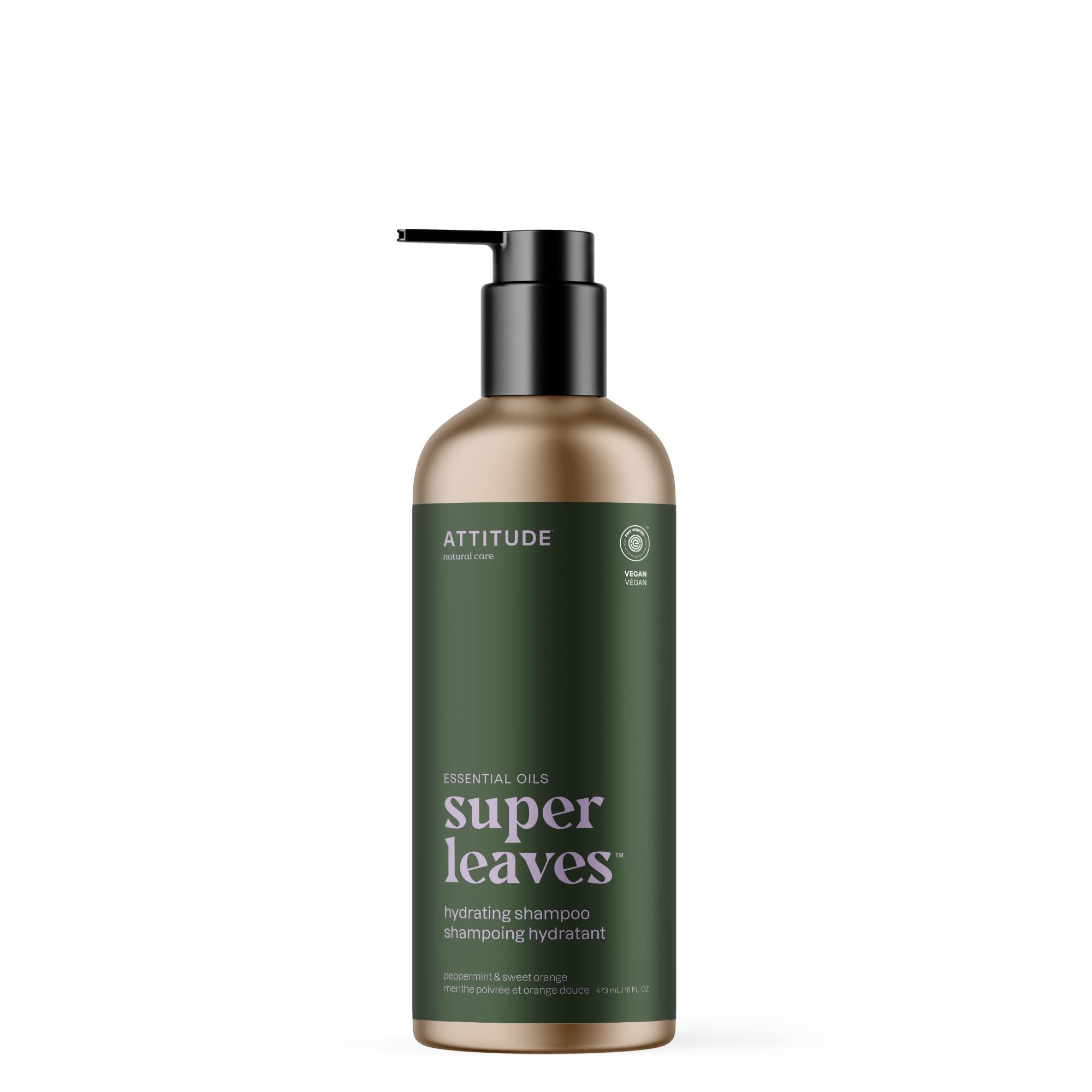 ATTITUDE Hydrating Shampoo bottle front highlights vegan, plant-based care for dry hair
