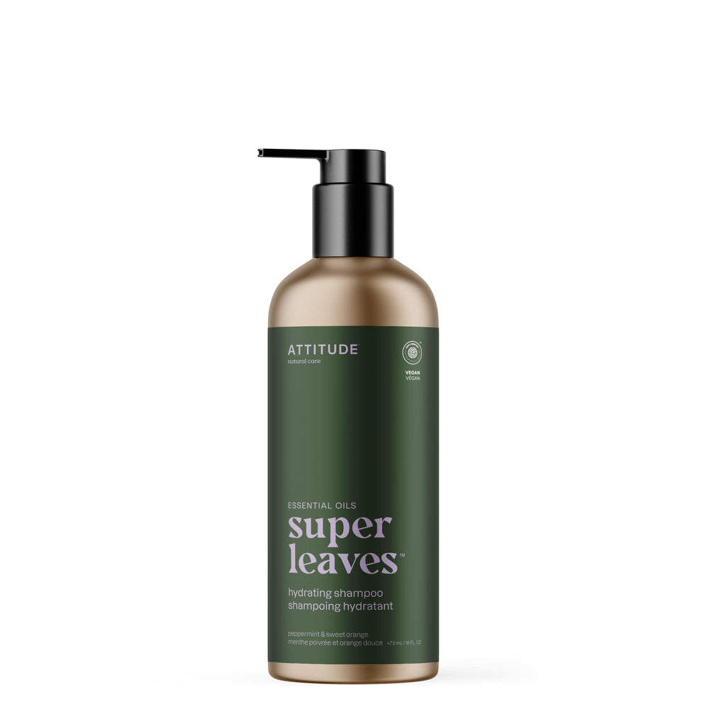 ATTITUDE Hydrating Shampoo bottle front highlights vegan, plant-based care for dry hair