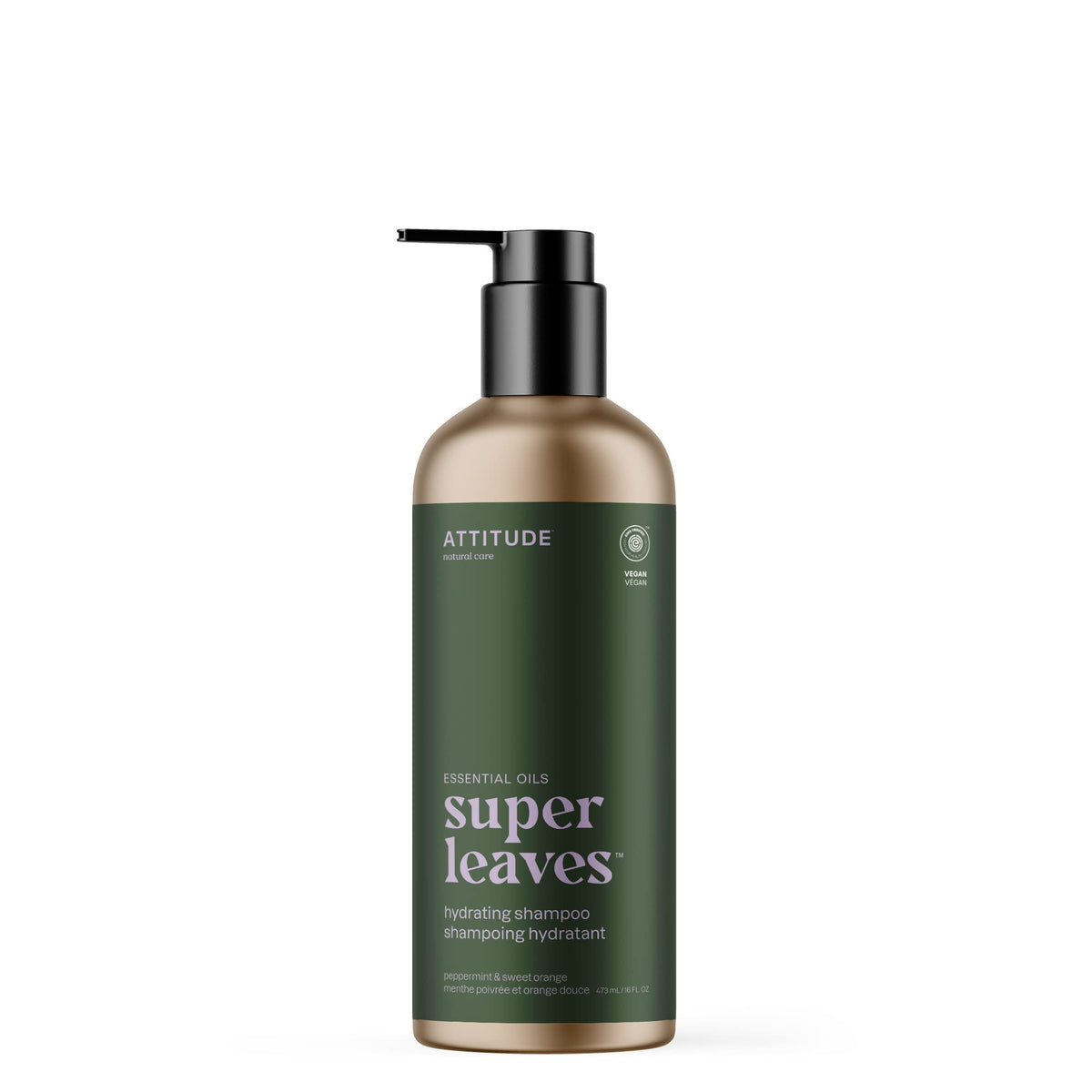 ATTITUDE Hydrating Shampoo bottle front highlights vegan, plant-based care for dry hair