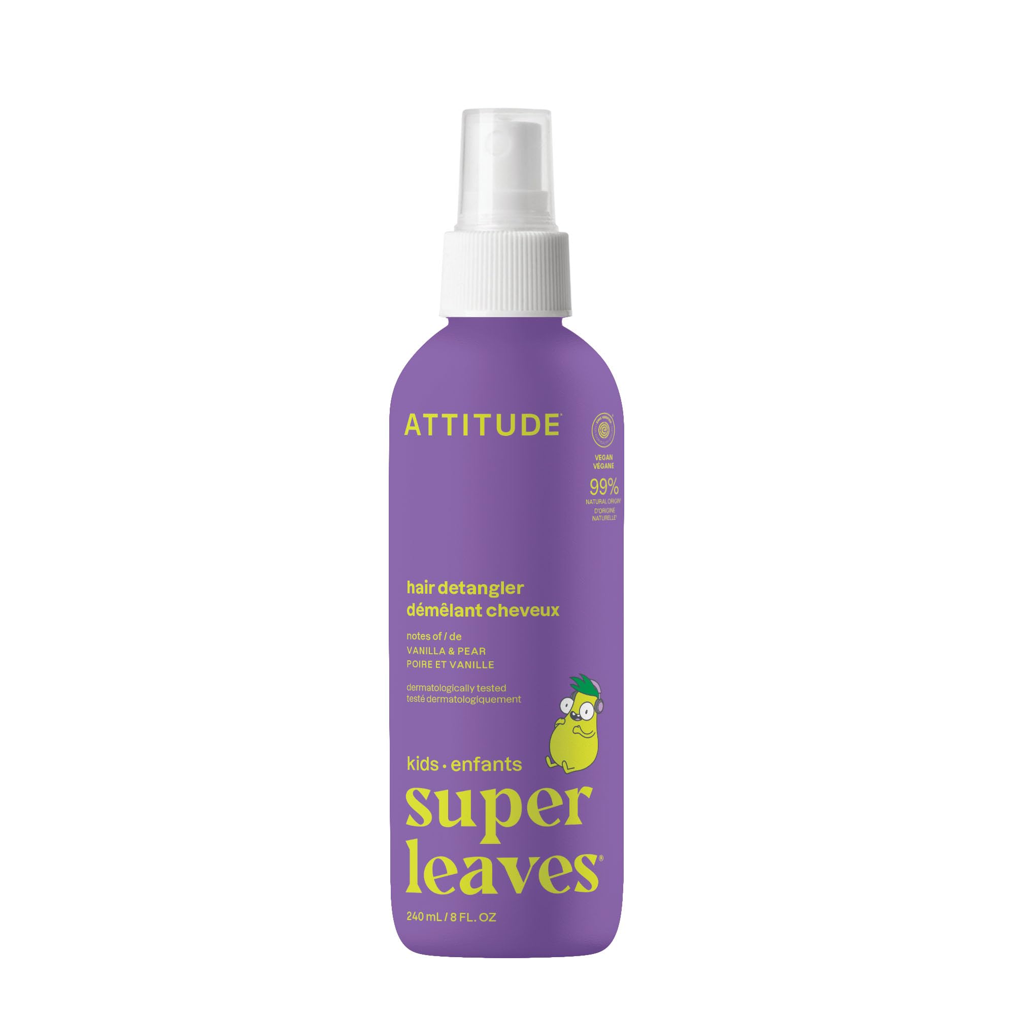 ATTITUDE Kids Detangler bottle front highlighting kid-friendly, gentle detangling