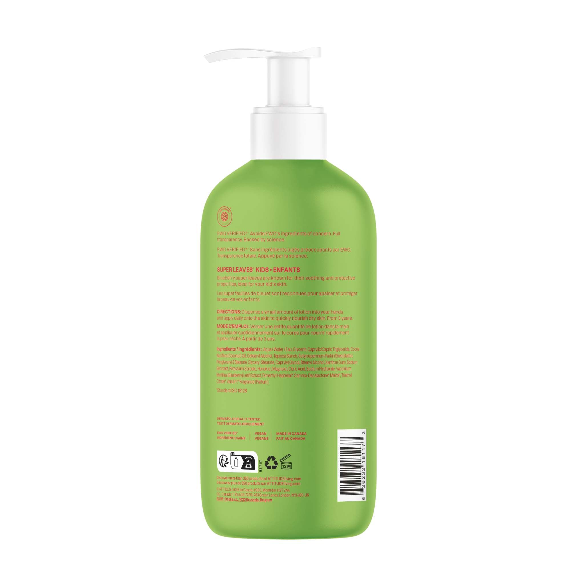 ATTITUDE Kids Lotion Watermelon & Coco on tub, pairing with body wash for full routine.