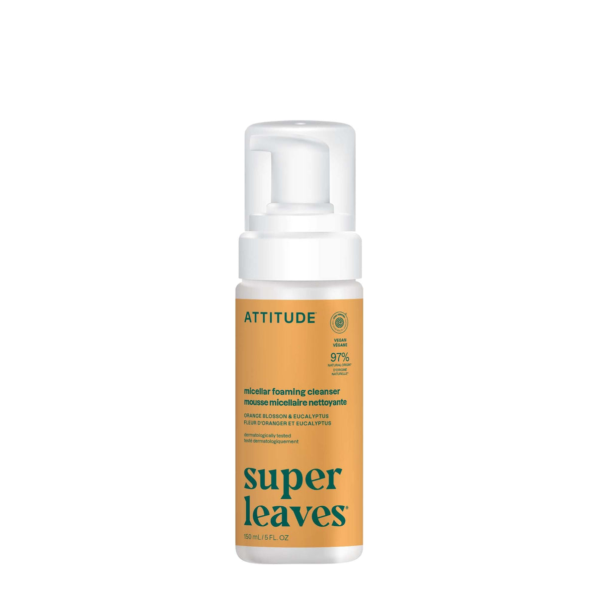 ATTITUDE micellar foaming cleanser bottle demonstrates vegan formula for daily gentle cleansing.