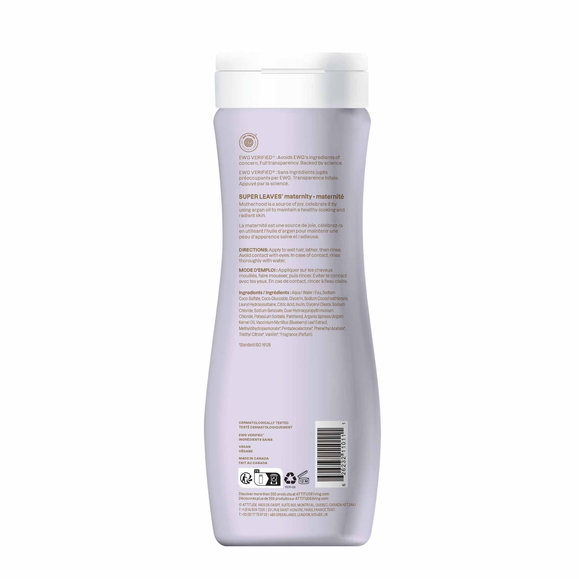 ATTITUDE Pregnancy Shampoo ingredients highlight argan oil for softness and shine.