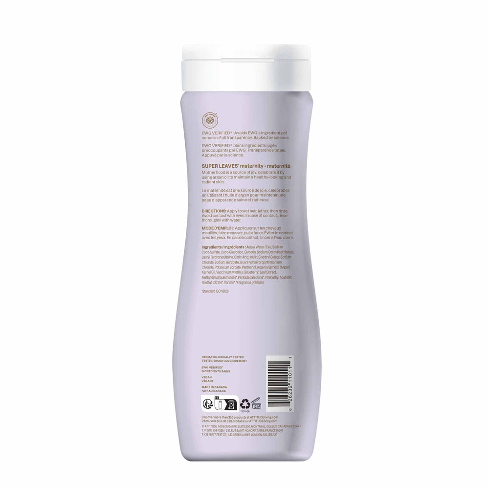 ATTITUDE Pregnancy Shampoo ingredients highlight argan oil for softness and shine.