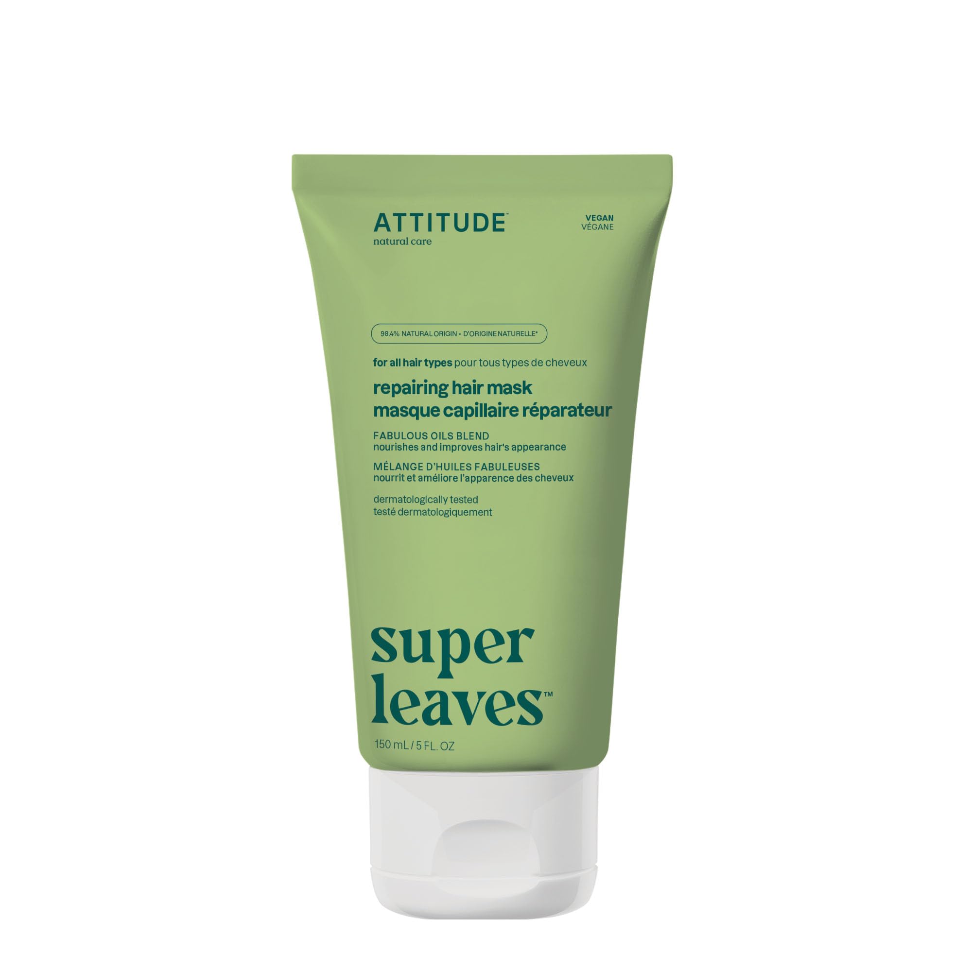 ATTITUDE Repairing Hair Mask bottle shows a vegan formula for nourished, manageable hair.