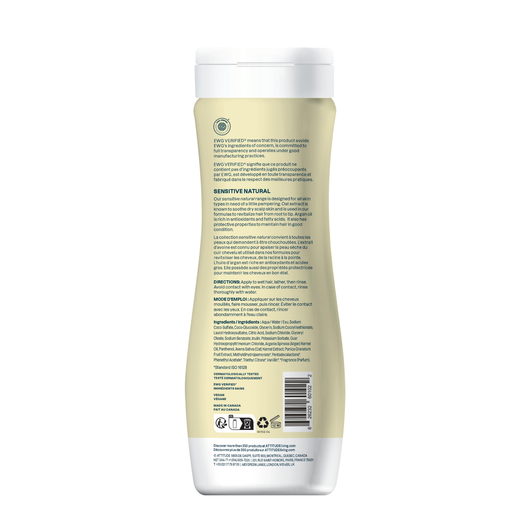 ATTITUDE shampoo vegan dermatology-tested bottle supports daily color care on sensitive skin.