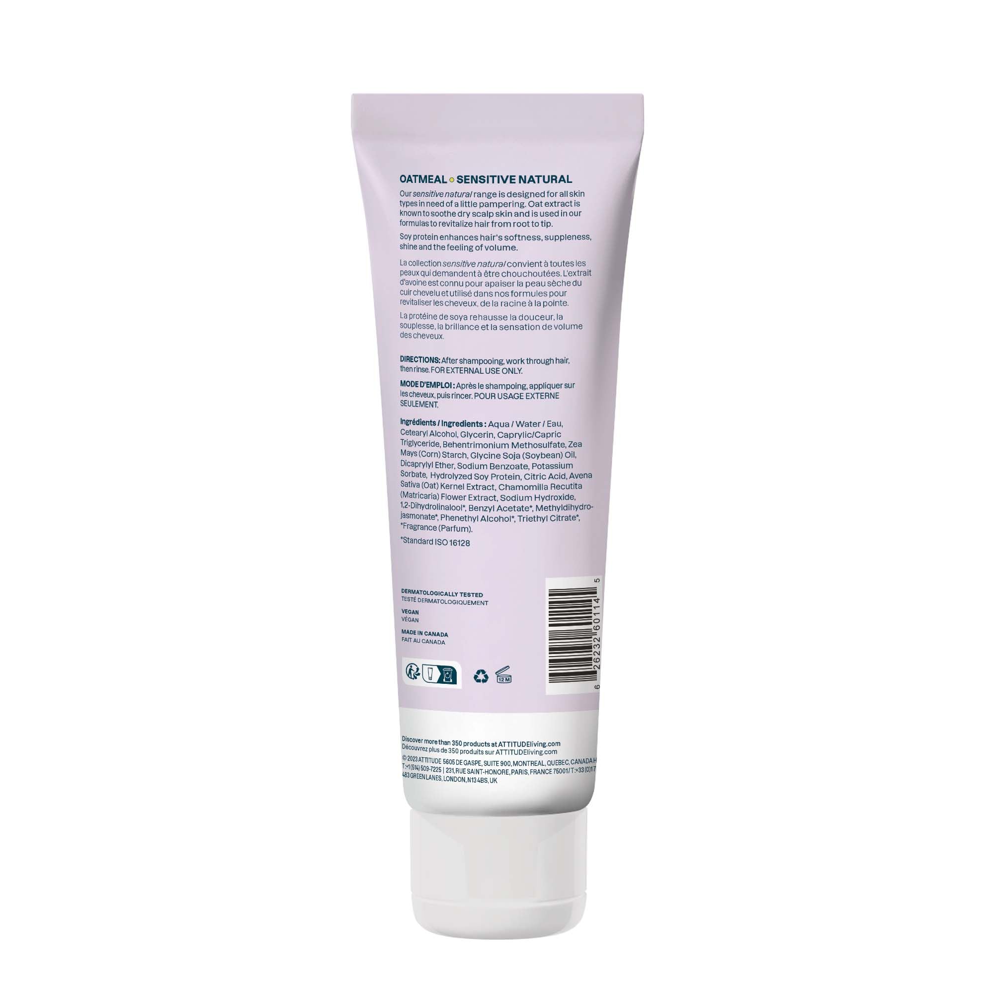 ATTITUDE travel-friendly conditioner bottle on bag for on-the-go nourishment.