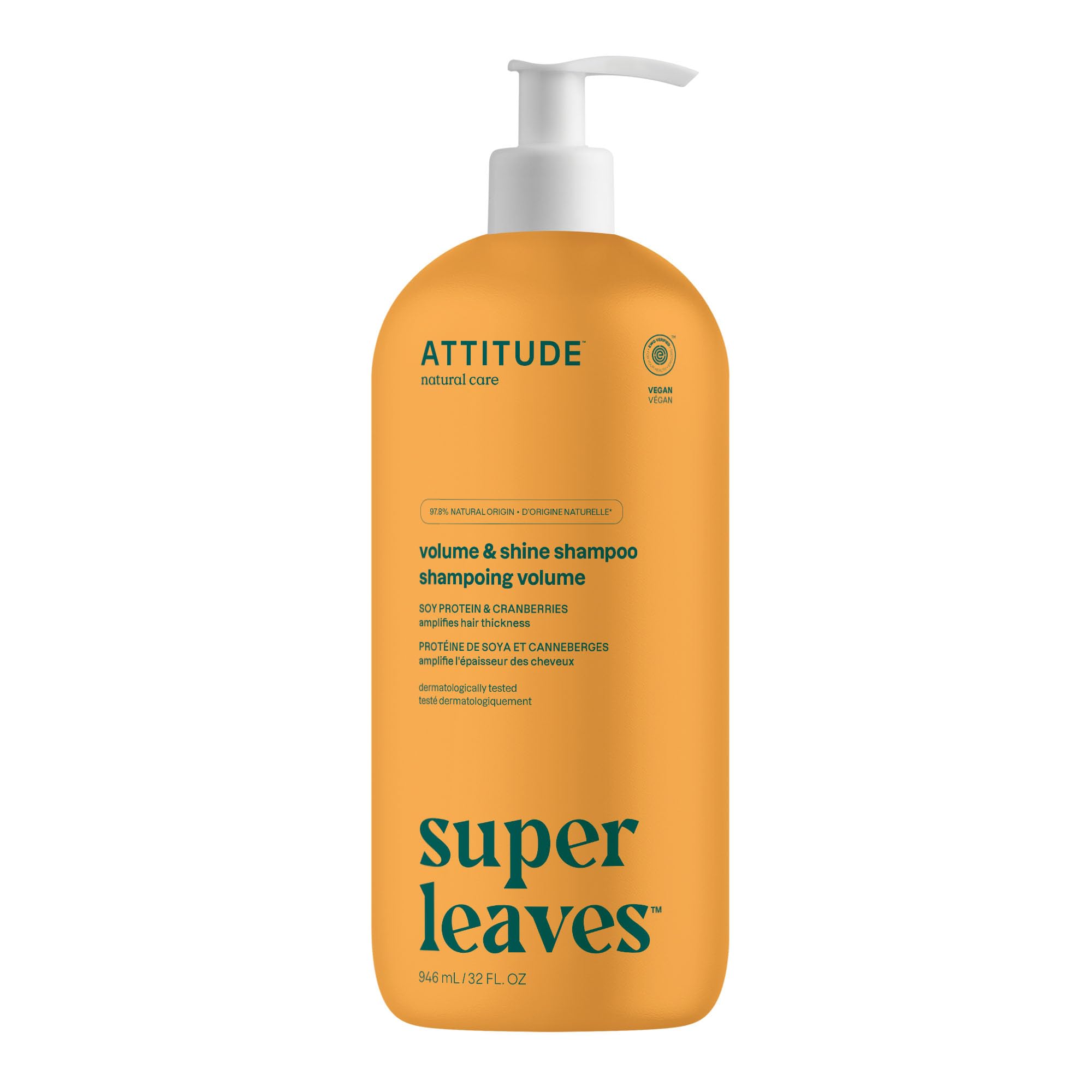 ATTITUDE Volume and Shine Shampoo bottle boosts shine and body for thin hair