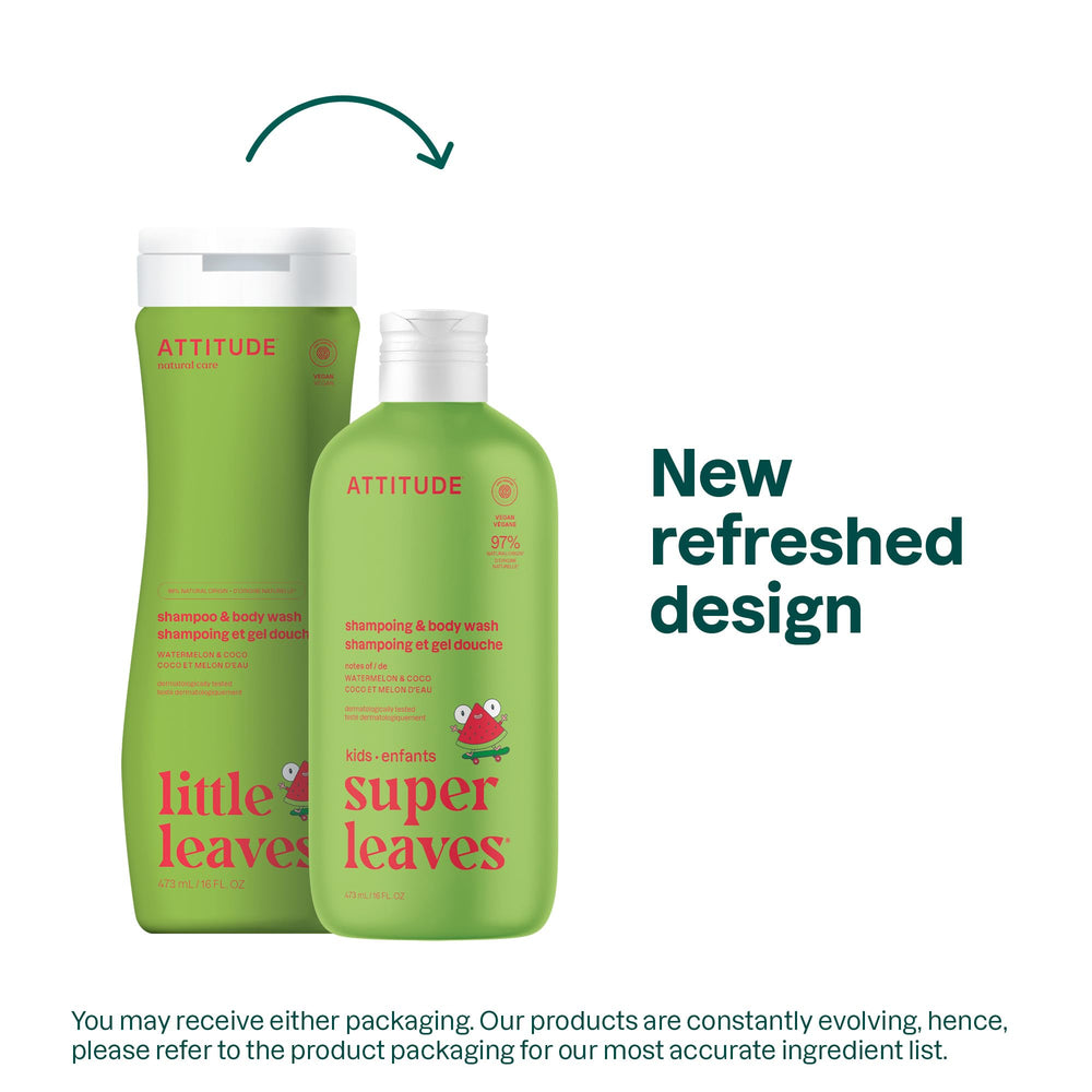 ATTITUDE Watermelon and Coco bottle pour demonstrates mild lather for bath time.
