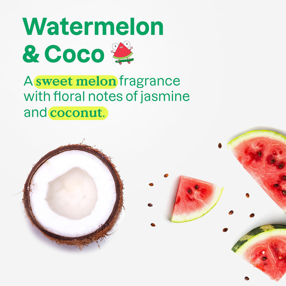 ATTITUDE Watermelon and Coco close-up emphasizes fruity scent and wash benefits.