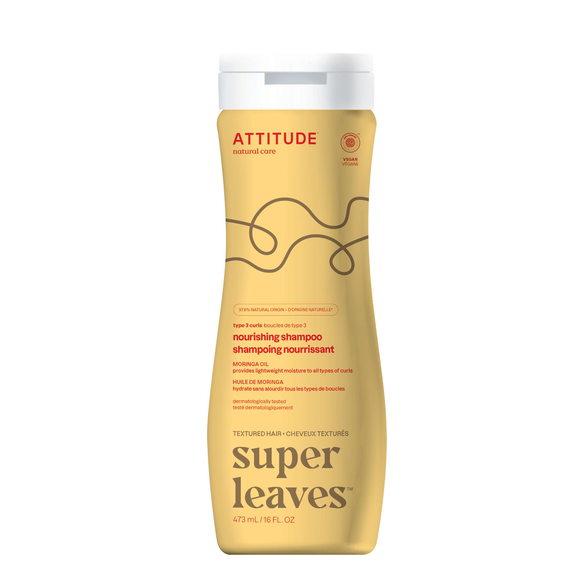 ATTITUDE Nourishing Shampoo bottle with moringa oil delivering lightweight moisture for curls