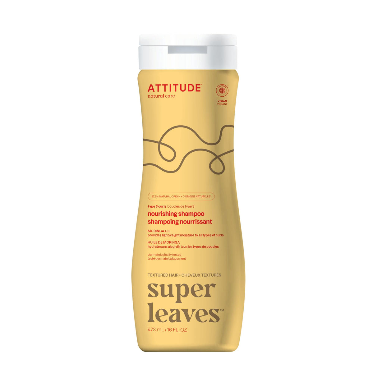 ATTITUDE Nourishing Shampoo bottle with moringa oil delivering lightweight moisture for curls