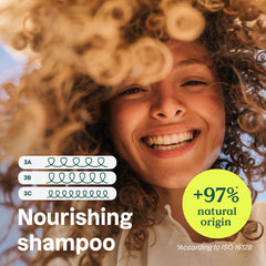 ATTITUDE Nourishing Shampoo ingredients panel highlighting natural-origin formula for nourished curls