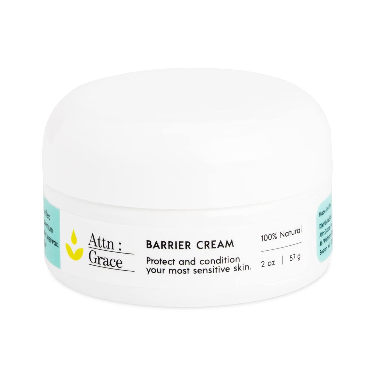 ATTN : GRACE Barrier Cream tube closeup highlighting protective barrier for daily skin protection.