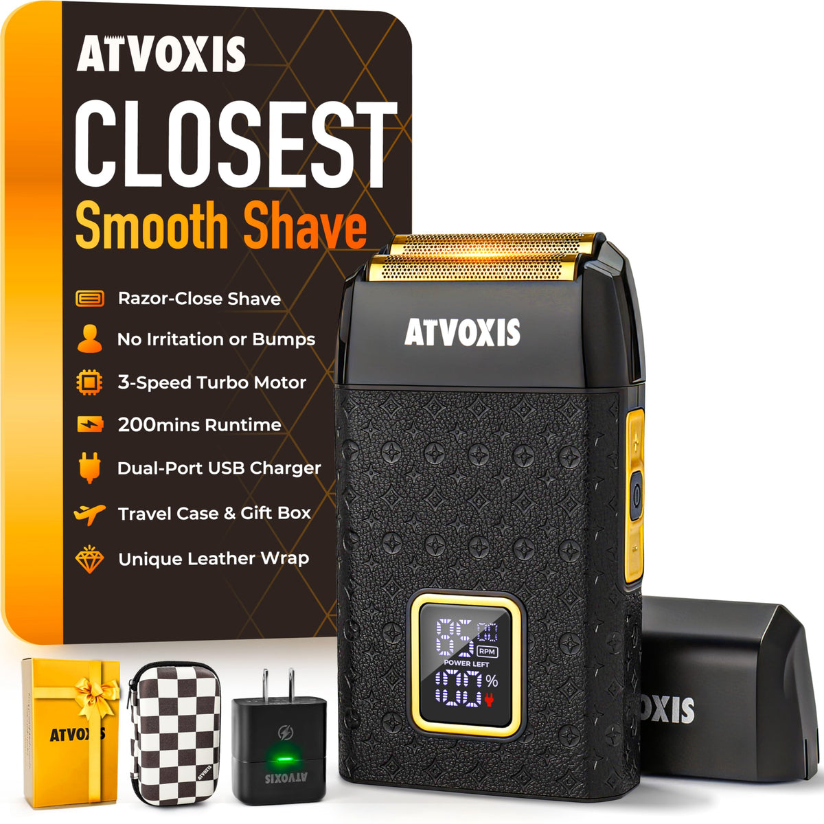 ATVOXIS close shave foil head for sensitive skin, smooth daily shave.