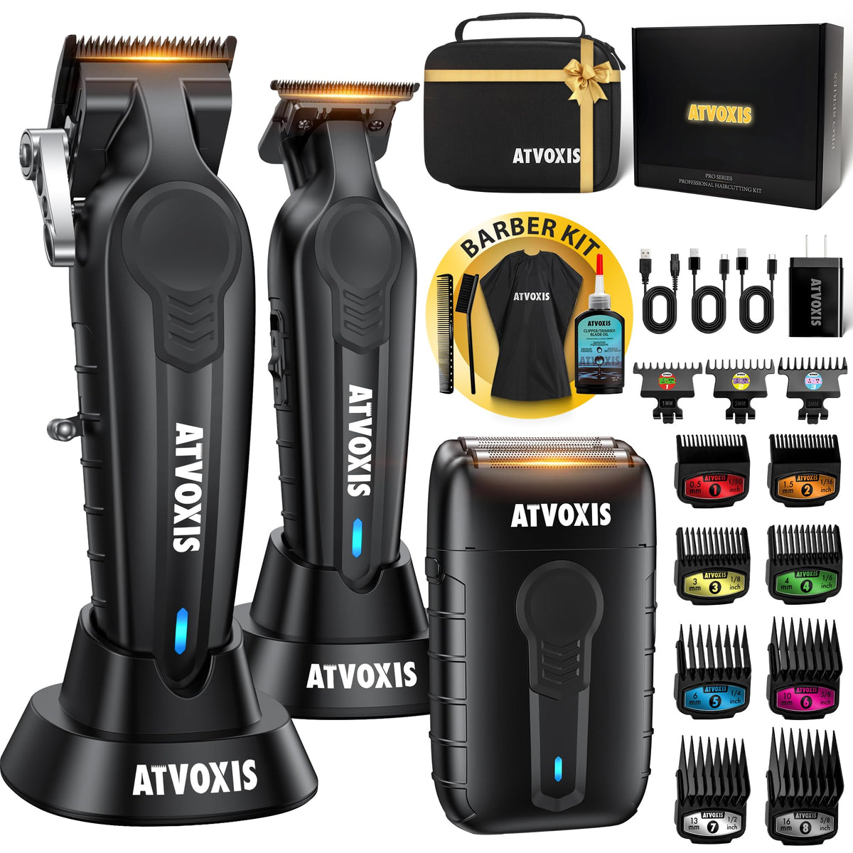ATVOXIS hair clippers front view highlighting ergonomic grip for smoother barber sessions.