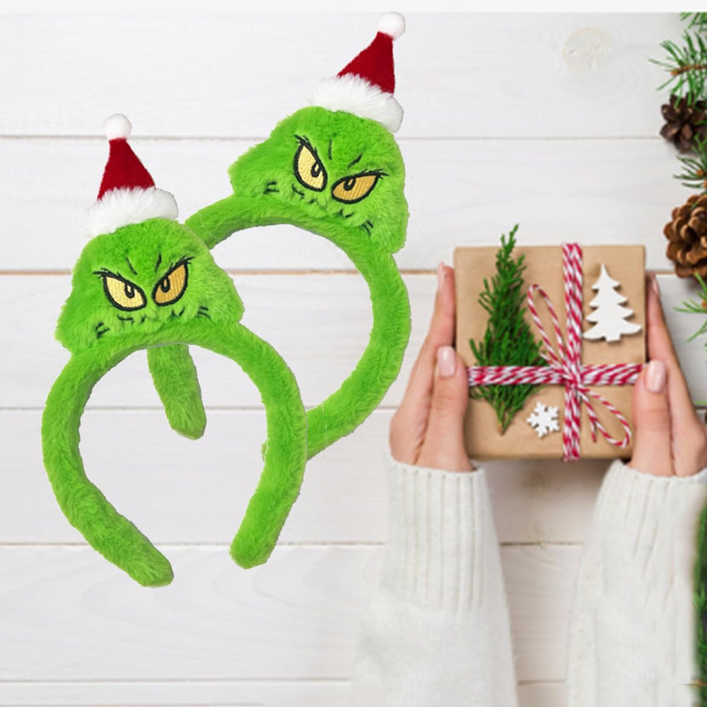Atvscay Whoville party headband in green for festive photo props.