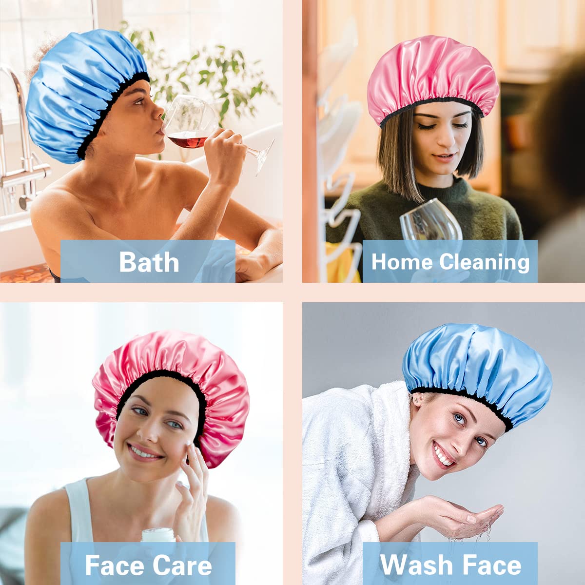 Auban shower cap in use in a bright bathroom supports quick routines