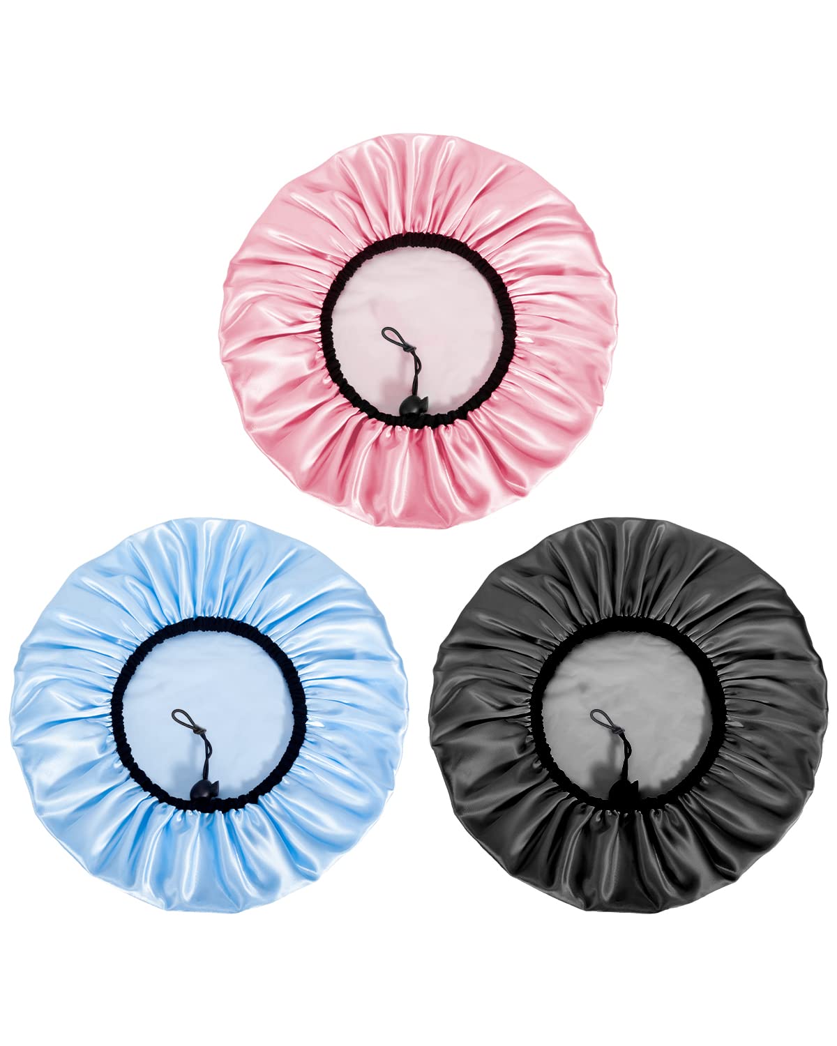 Auban shower cap shown in a family setting with multiple colors