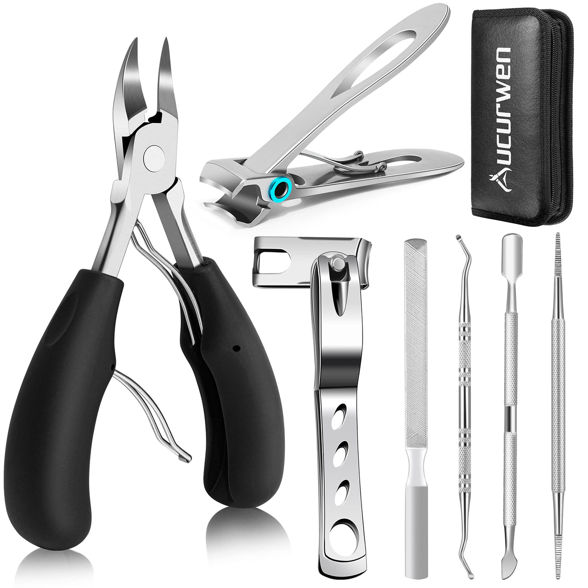 Aucurwen 360° rotating toenail clipper in action for easier, gentler trimming of thick nails.