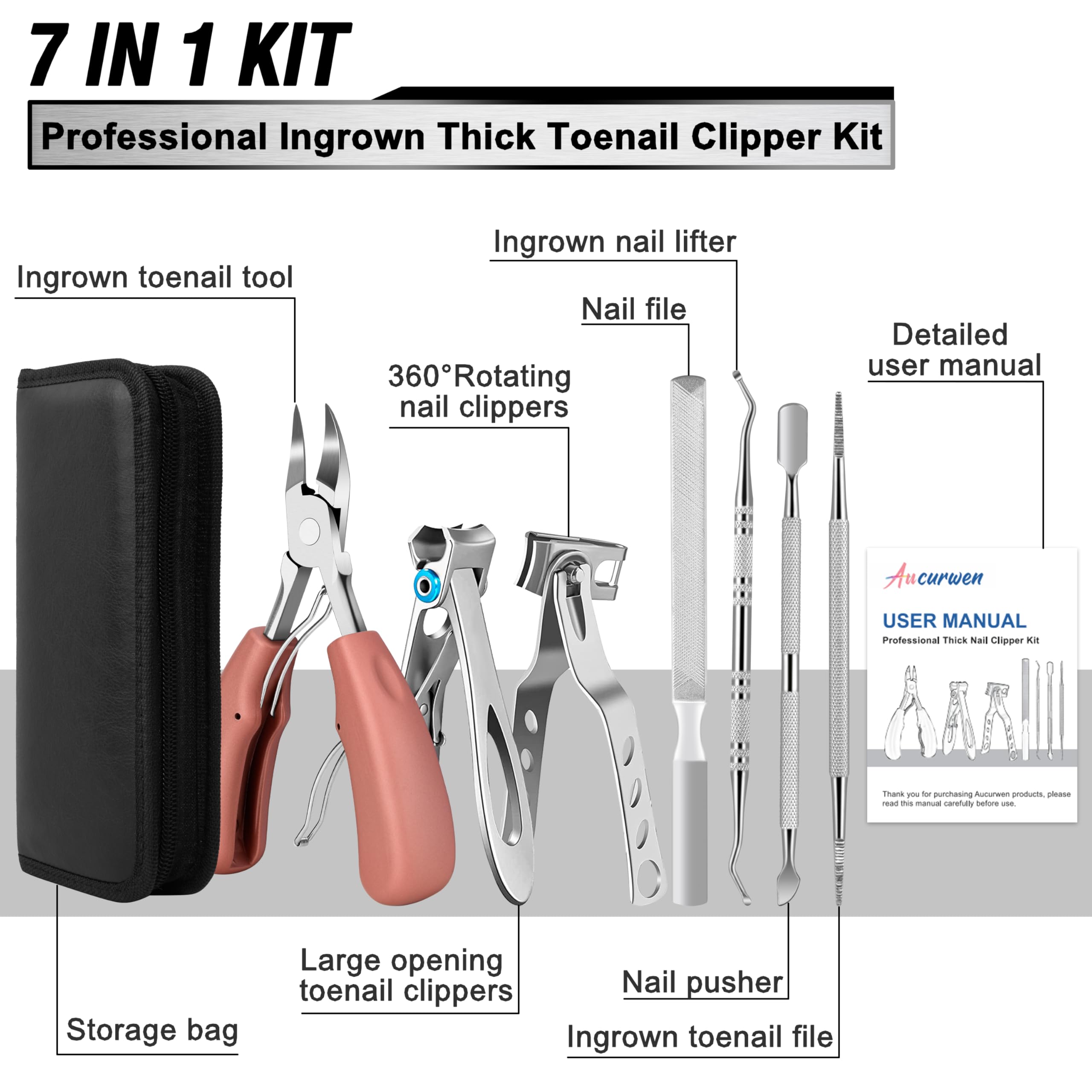 Aucurwen large-opening toenail clippers for thick nails and easy access