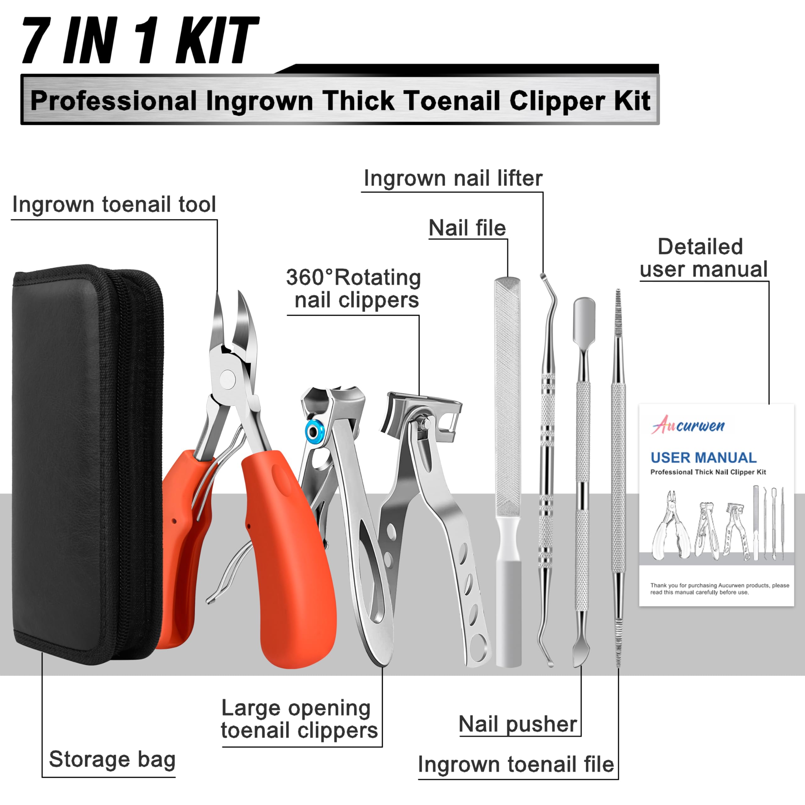 Aucurwen large-opening toenail clippers for thick nails