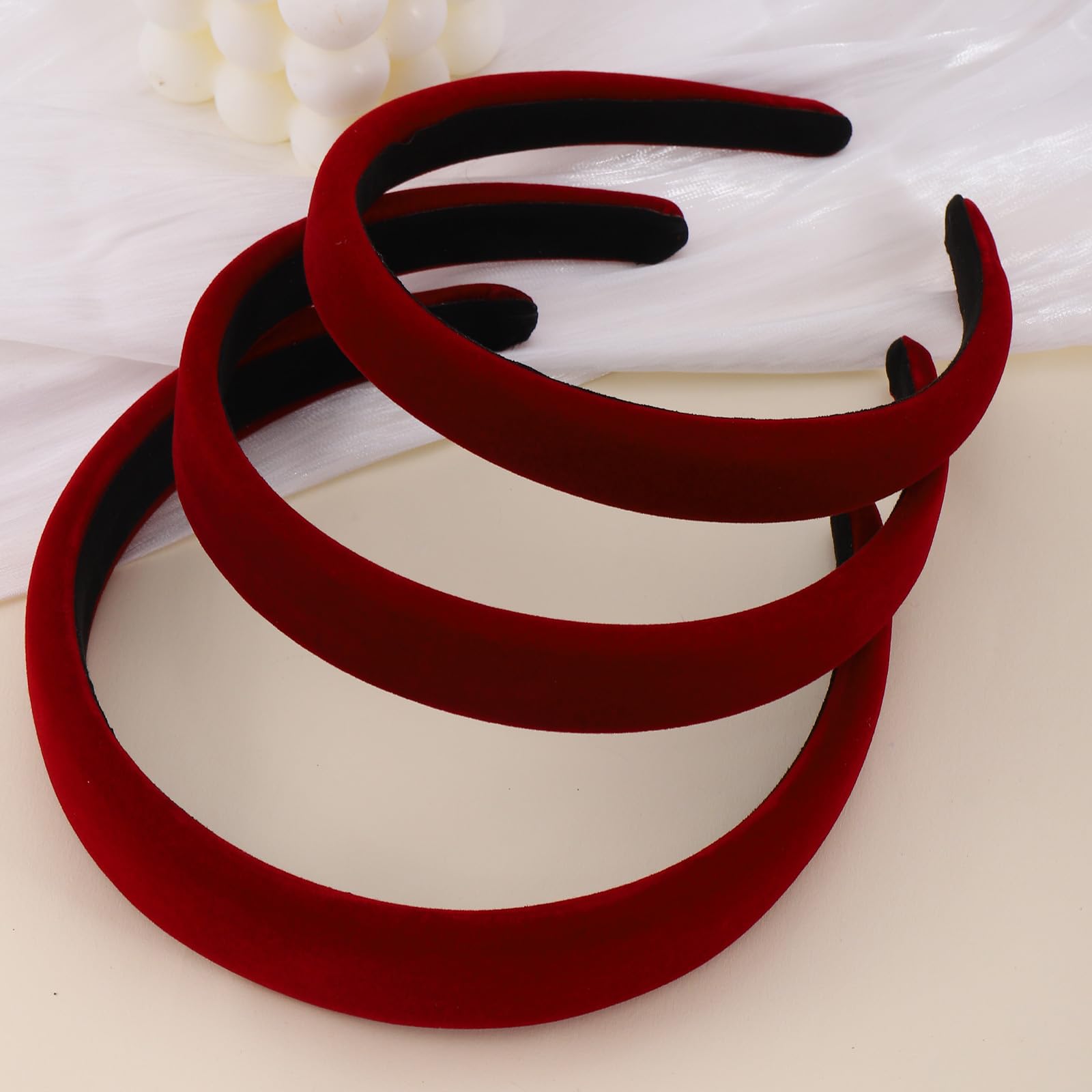 AUDTOPE juego de 3 diademas rojas, terciopelo, estilos para diario