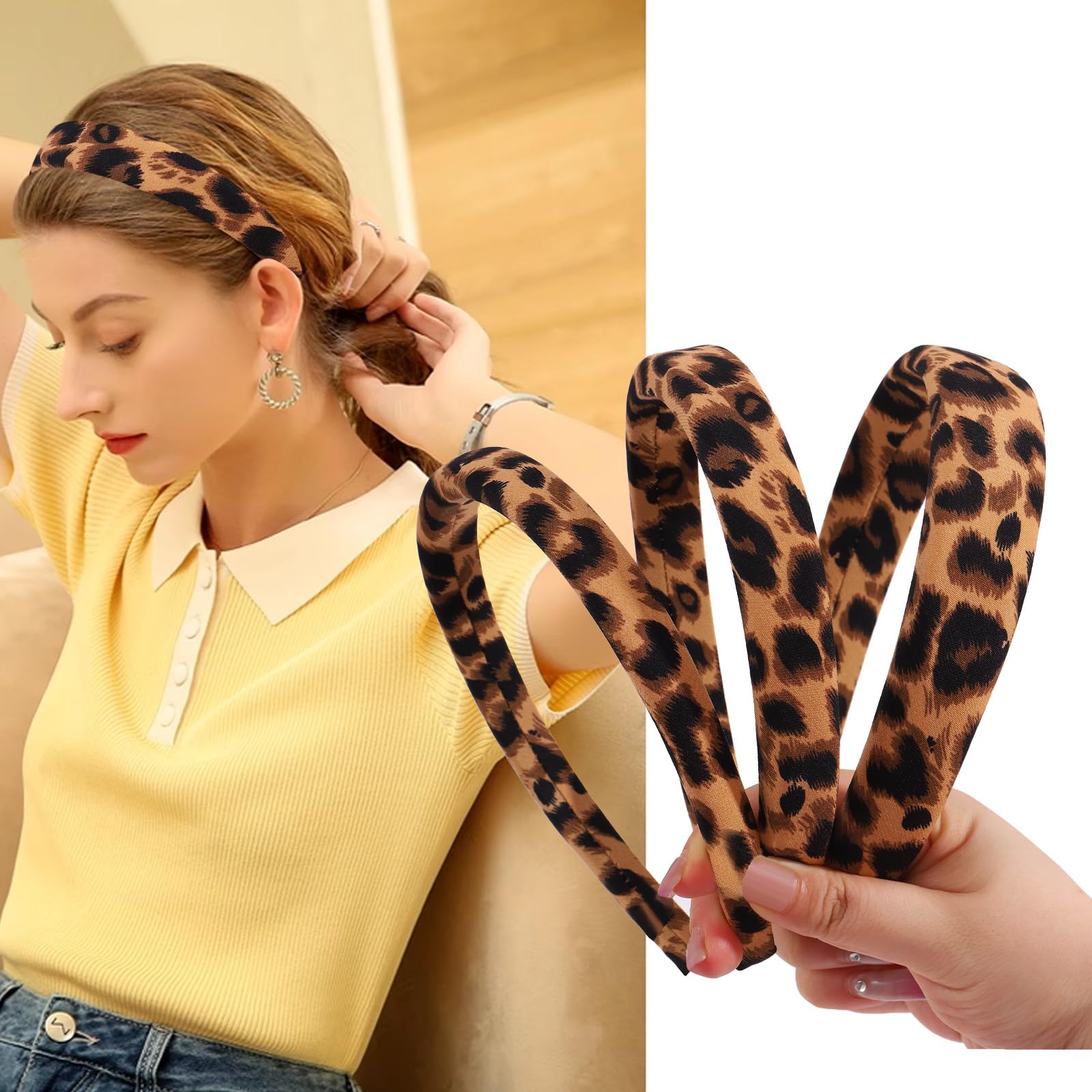 AUDTOPE padded leopard headband close-up highlights comfortable cushioning.