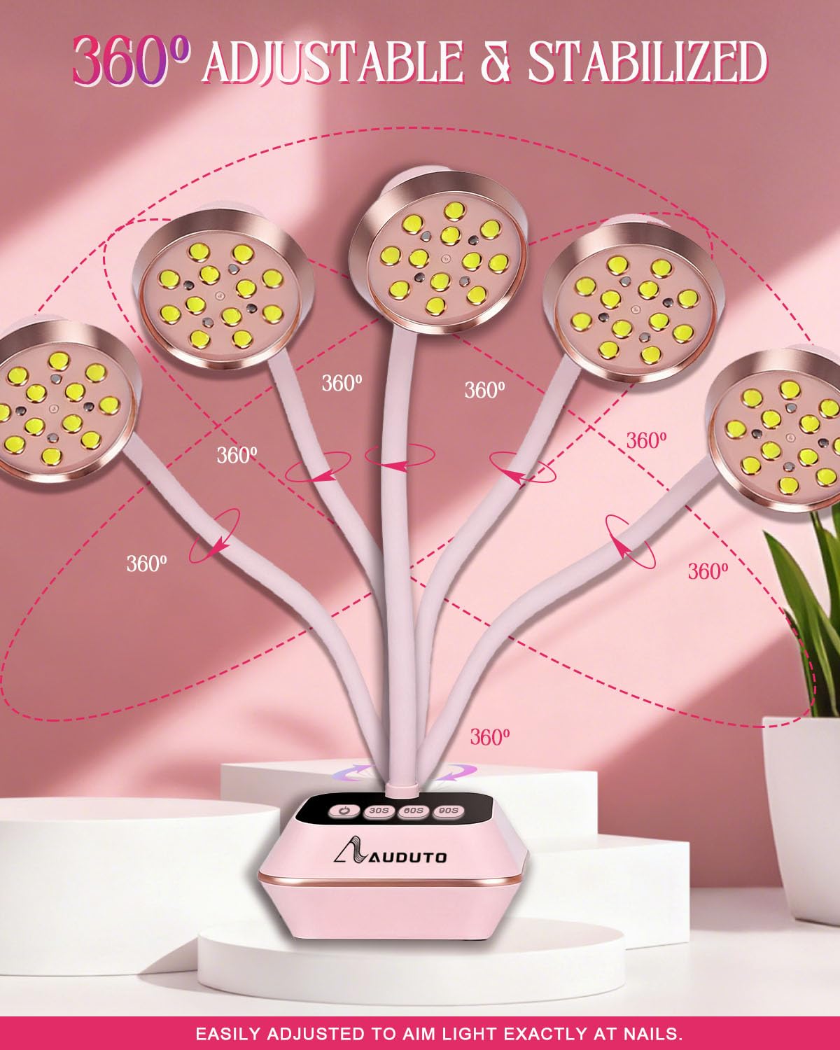 Auduto UV LED Nail Lamp 360-degree gooseneck for precise nail positioning.