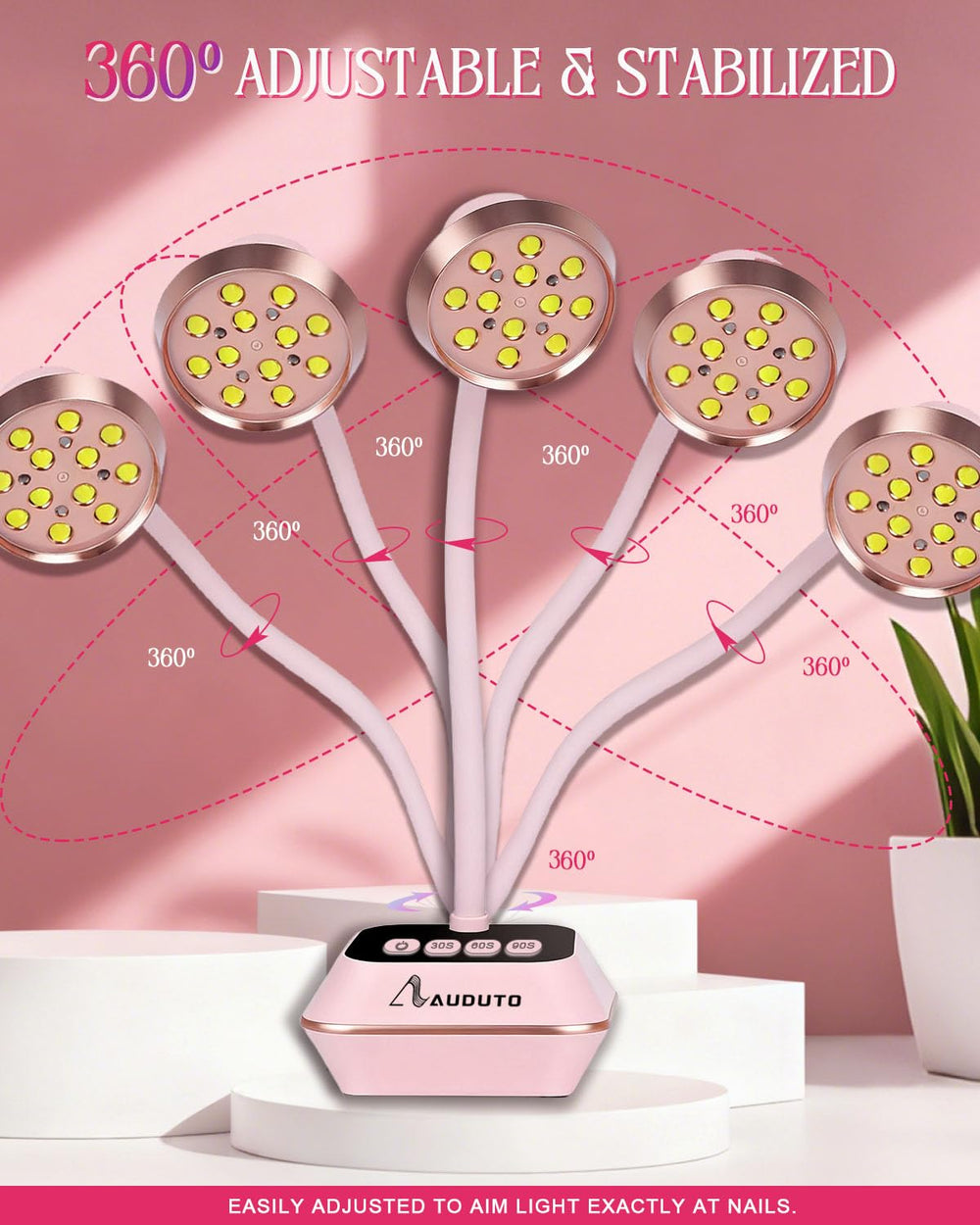 Auduto UV LED Nail Lamp 360-degree gooseneck for precise nail positioning.