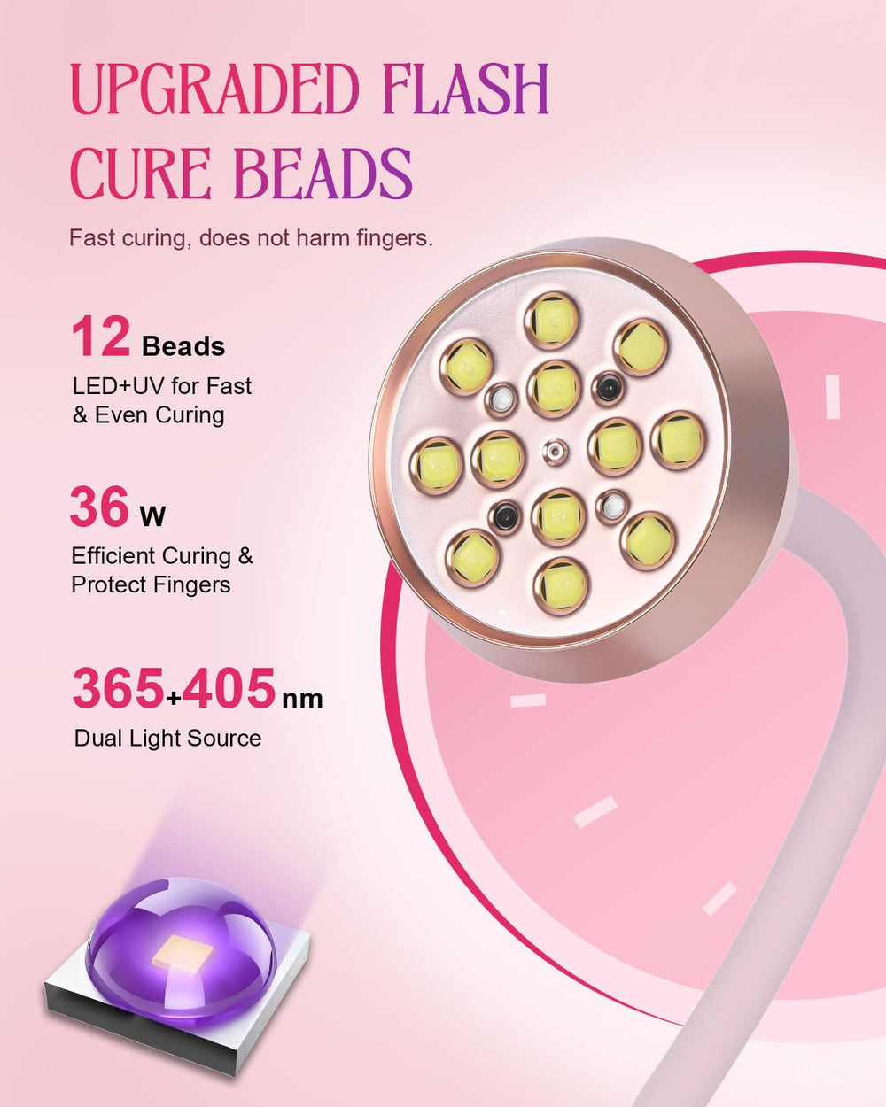 Auduto UV LED Nail Lamp pink housing adds stylish home manicure appeal.