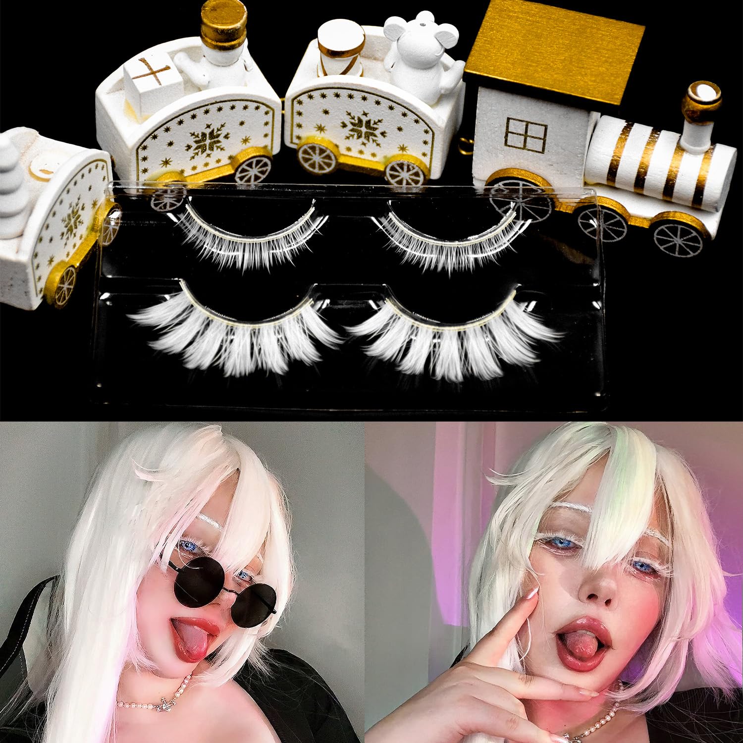 AUGENLI white lashes on-eye look for Halloween makeup.