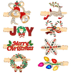 AUGSUN Christmas rhinestone reindeer bells hairclip for festive styling