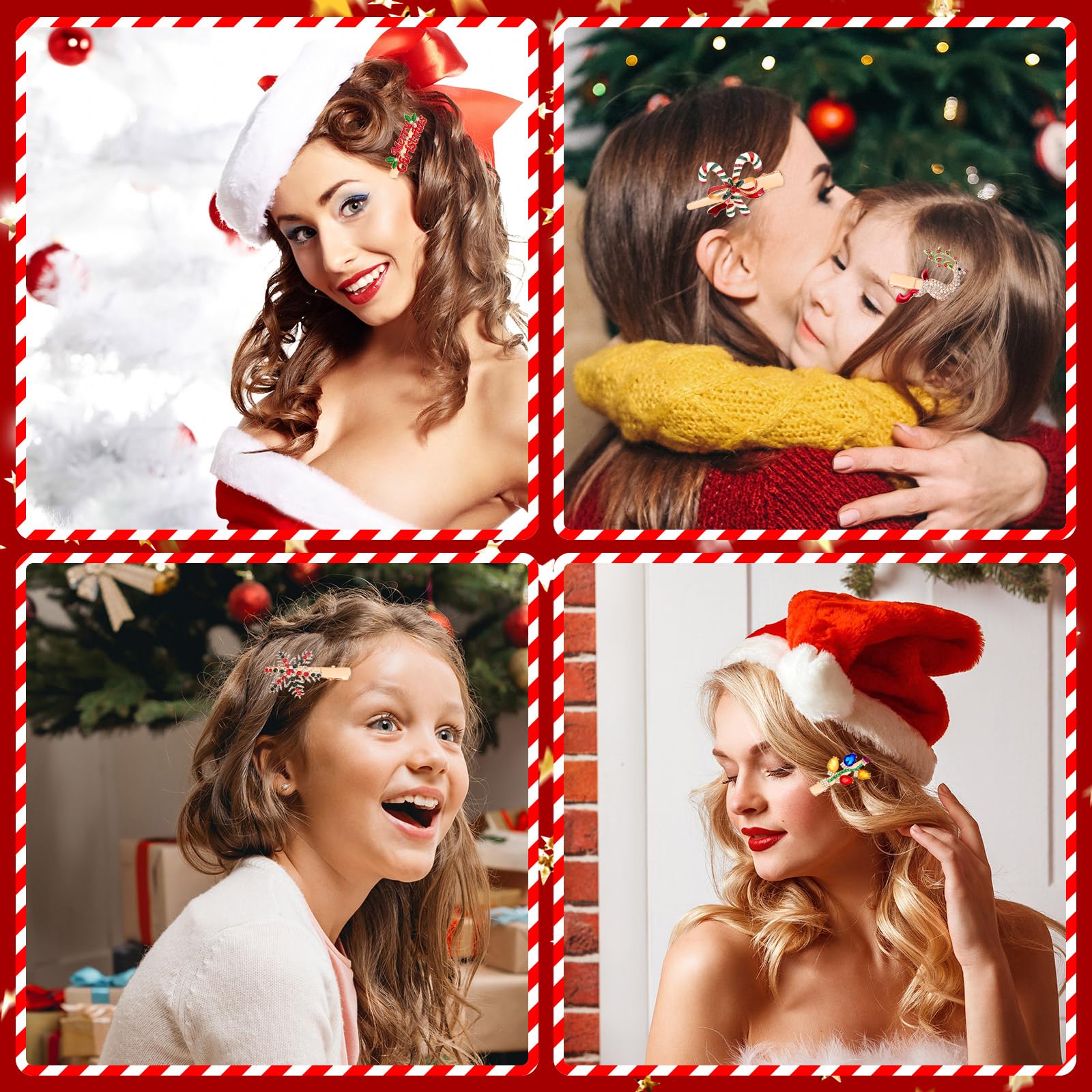 AUGSUN model wearing Christmas hairclips shows versatile styling ideas