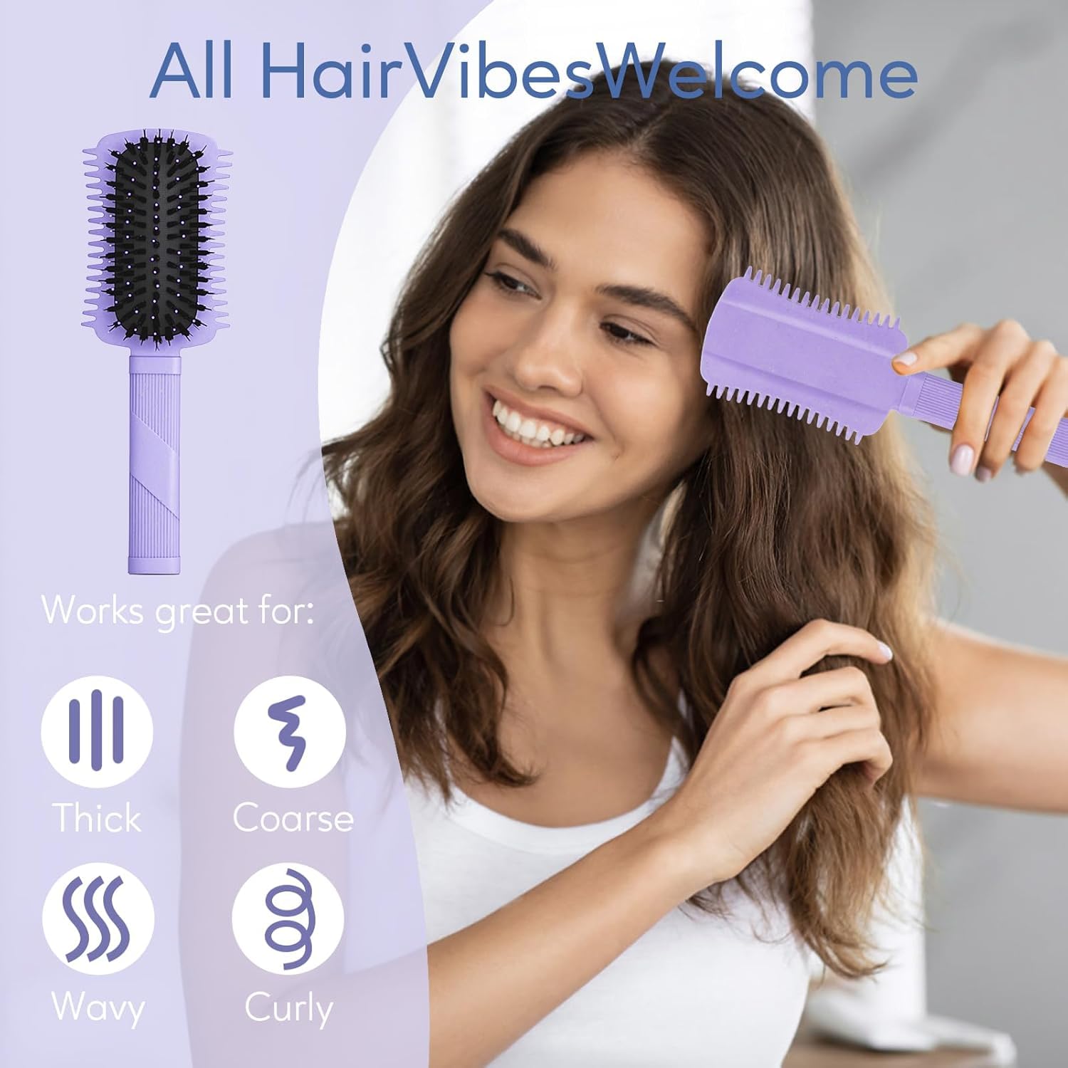 Auhrjomra curly hair brush 2-pack close-up of bristles for reducing pulling during styling