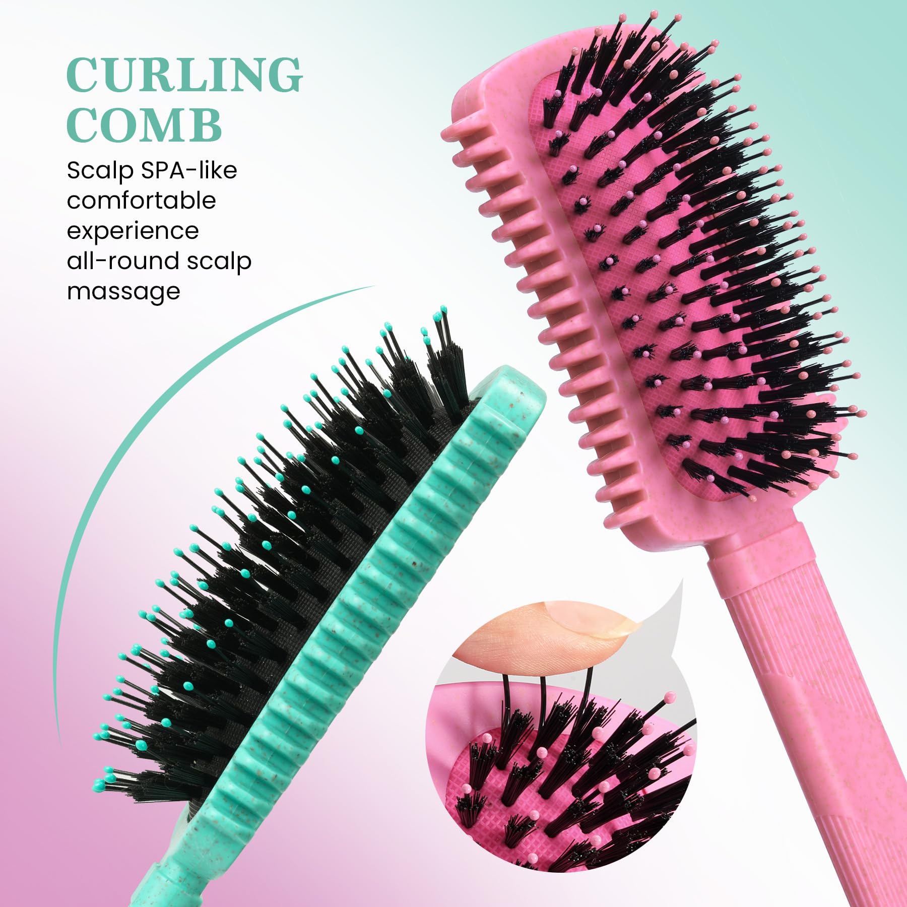 Auhrjomra curly hair brush dense teeth design helps even hair separation for easier styling.