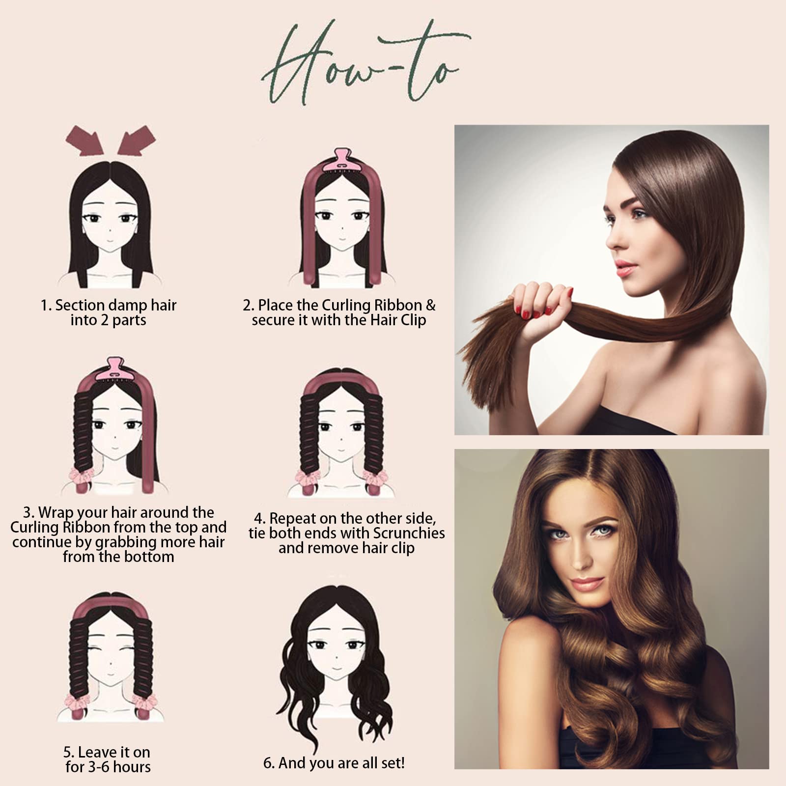 AUITRONCARE foam curly tie ribbon styling tool used on long hair.