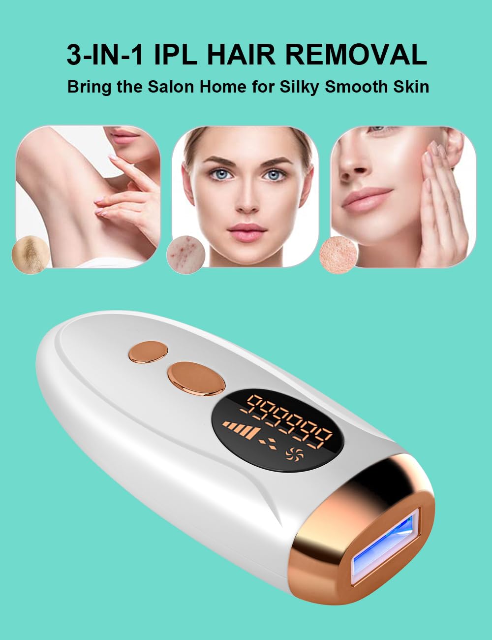 AUITRONCARE IPL device on leg demonstrating full-body hair removal capability