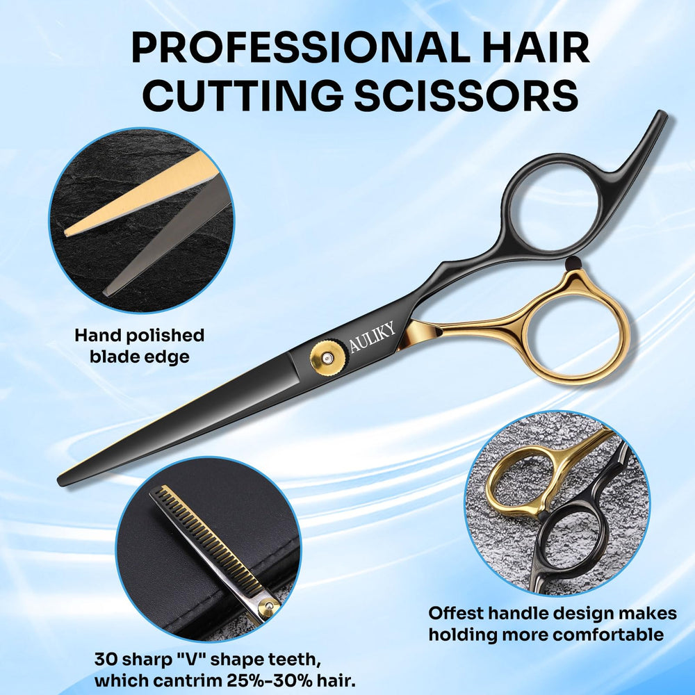AULikY thinning scissors close-up showing thinning blades for seamless blending