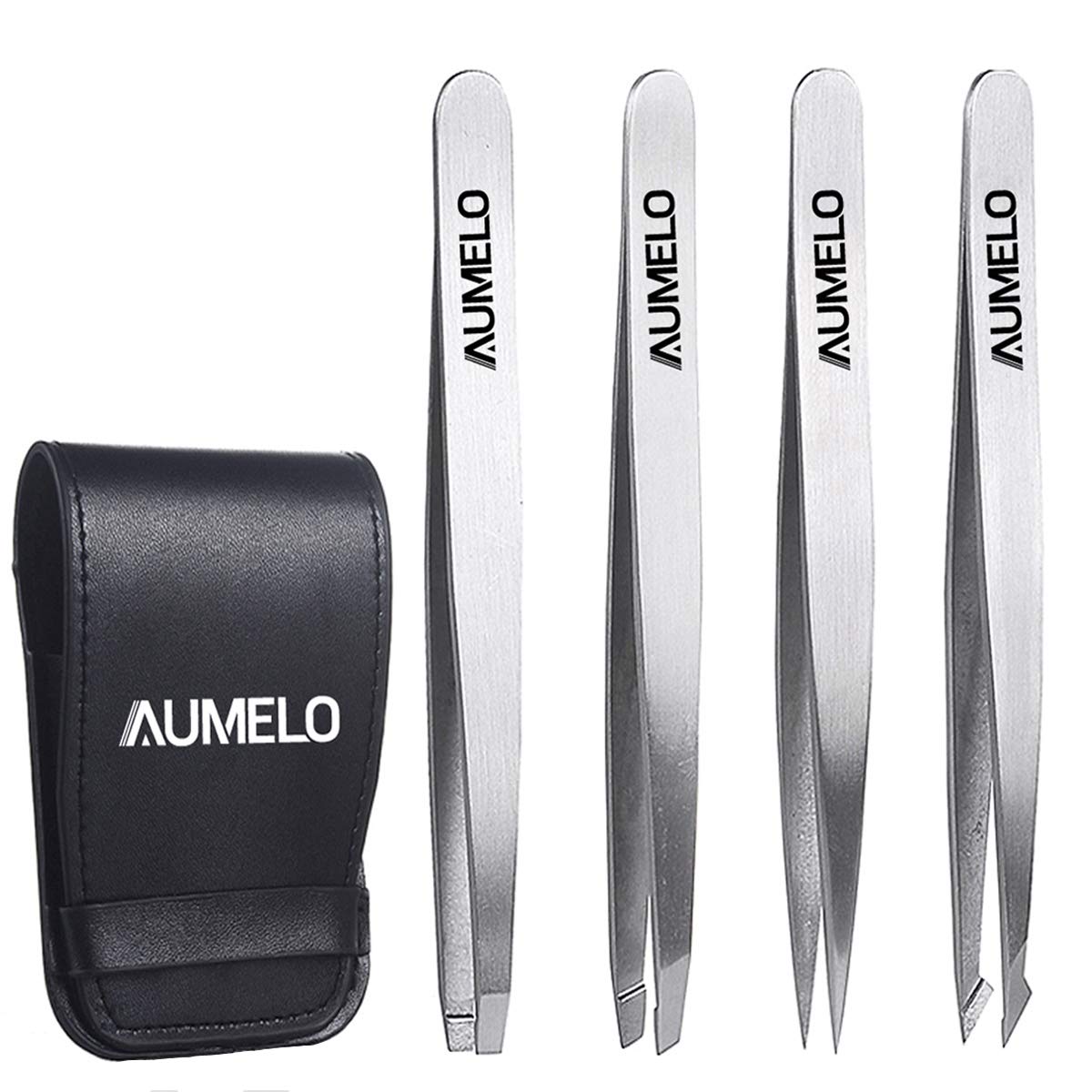AUMELO flat tweezers showing flat tip for brow shaping and control
