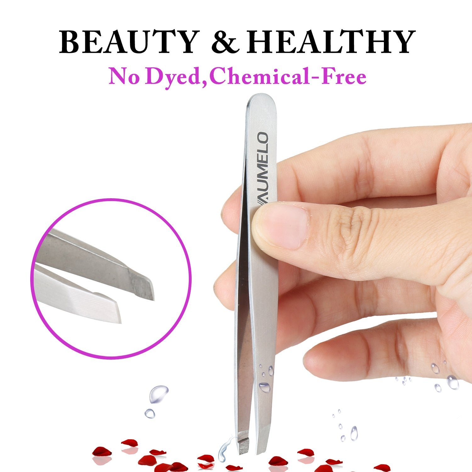 AUMELO slant tweezers offering versatile grip for facial grooming