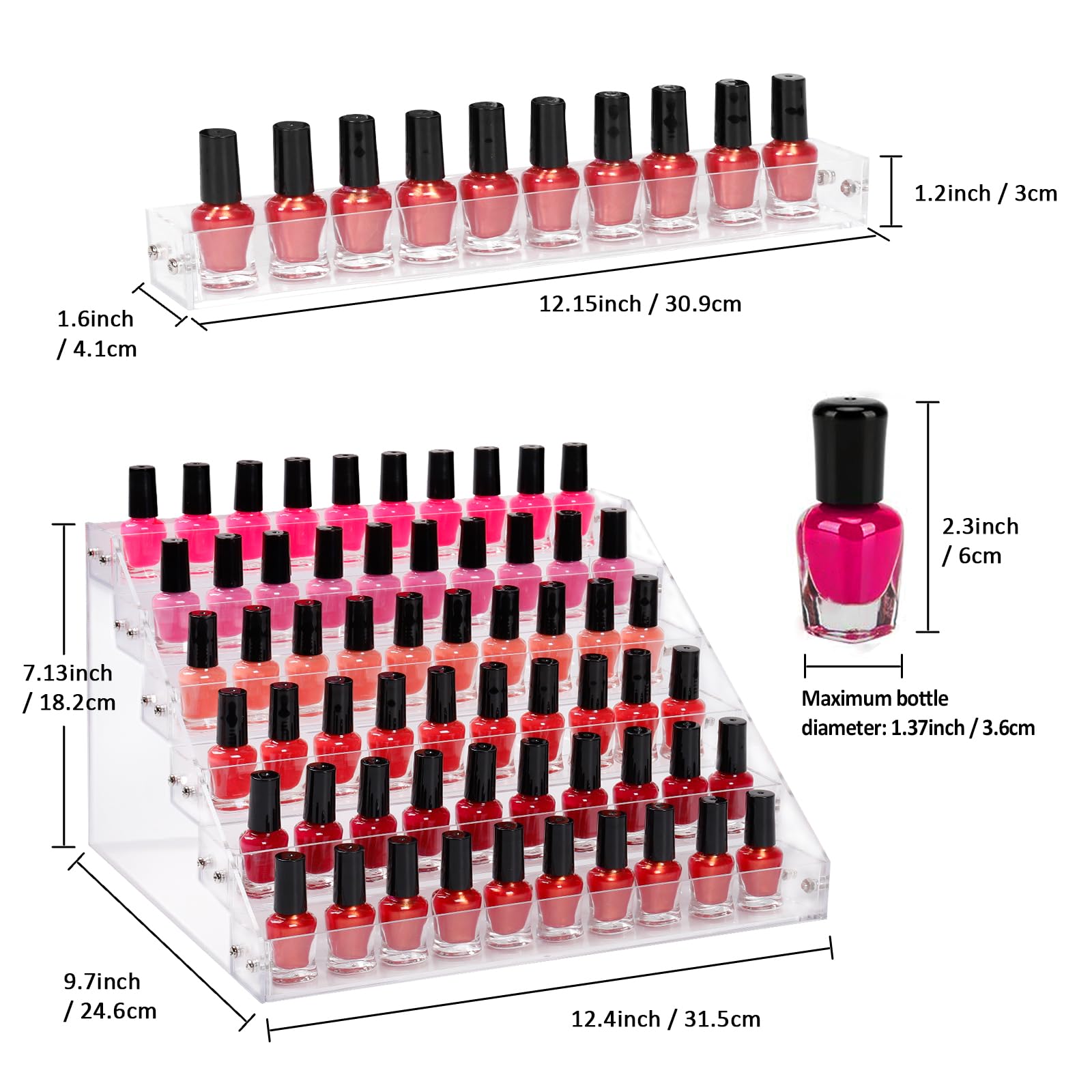 AumVum acrylic display stand for nail paint with protective rails