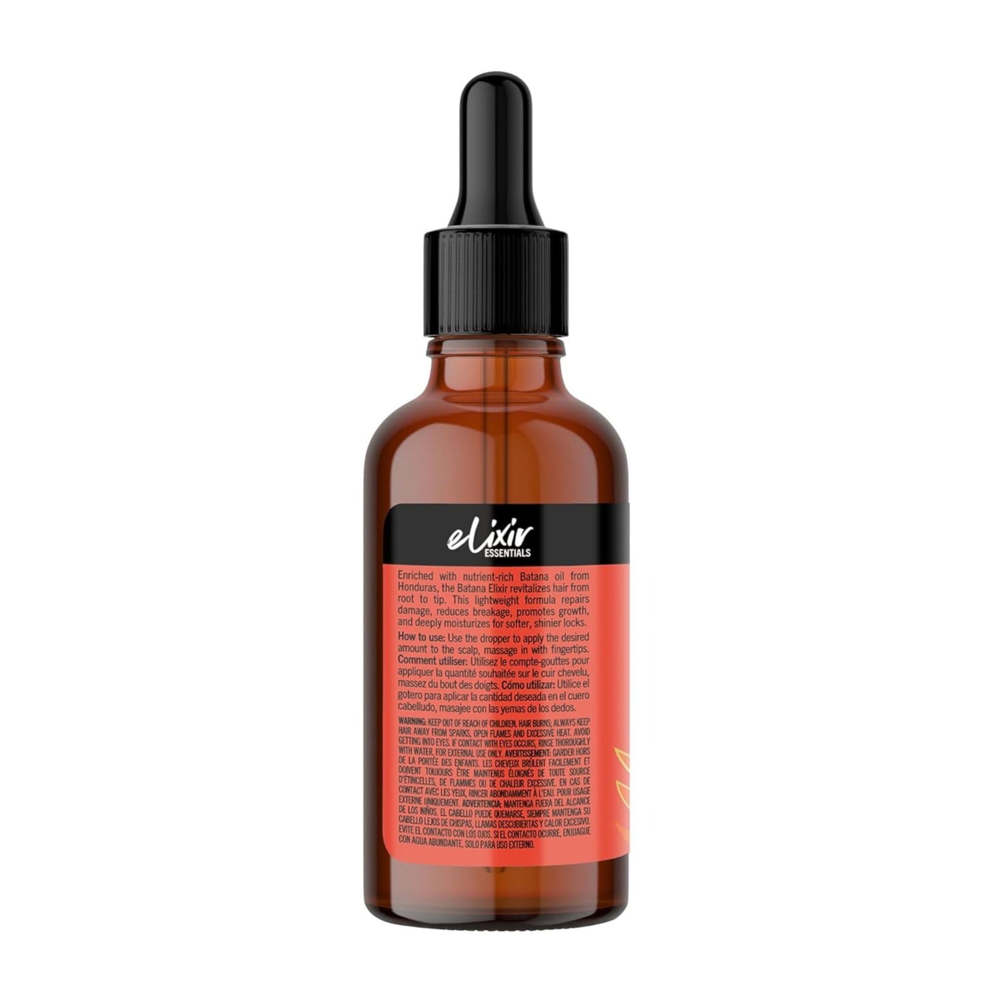 Aunt Jackie's Batana Jojoba Rice Elixir ingredients panel—communicates nourishing properties