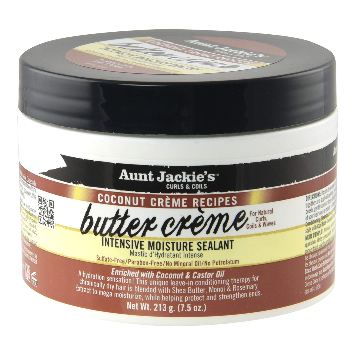Aunt Jackie's Coconut Creme Butter Creme bottle shows deep hydration for dry hair.