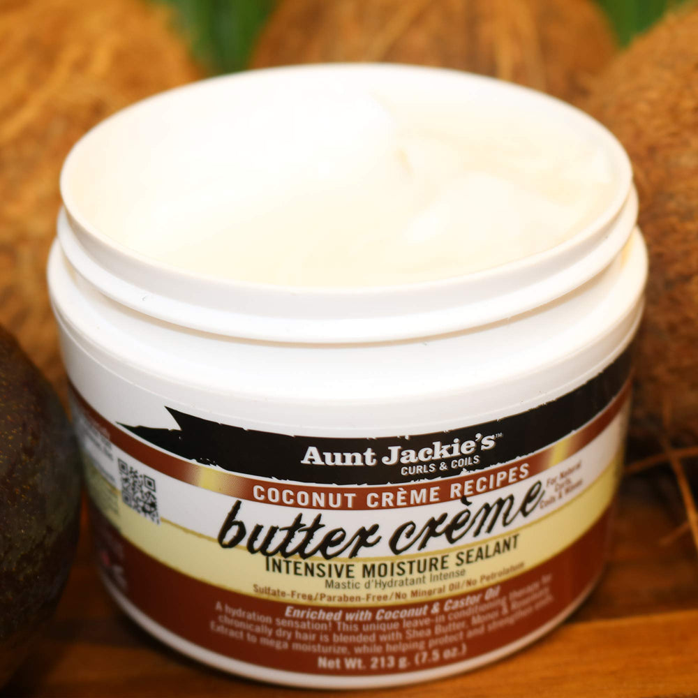 Aunt Jackie's Coconut Creme Butter Creme on hair during styling for detangling potential.