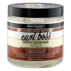 Aunt Jackie's Curl Boss Coconut Curling Gel bottle delivering defined curls, natural shine, and soft, bouncy texture.