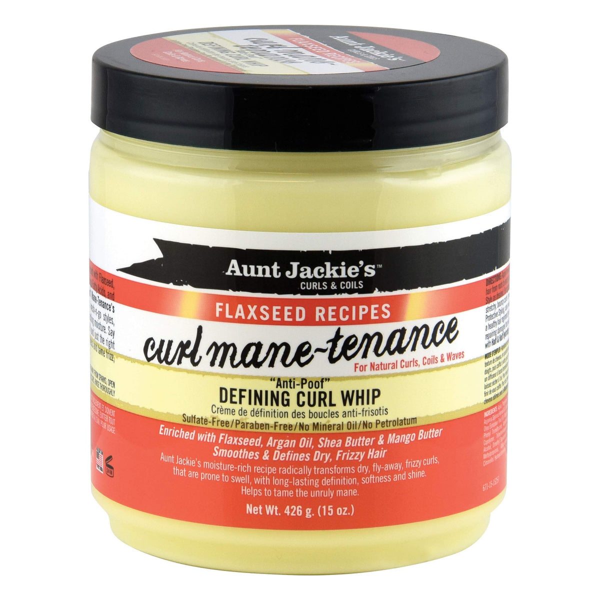 Aunt Jackie's Curl Mane-Tenance Defining Curl Whip jar for soft, defined curls.