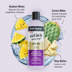Aunt Jackie's Curl La La texture close-up shows creamy formula absorbing without weigh-down.